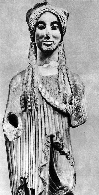 18.  Кора. VI. в до н. э. Мрамор. Афины. Музей Акрополя.